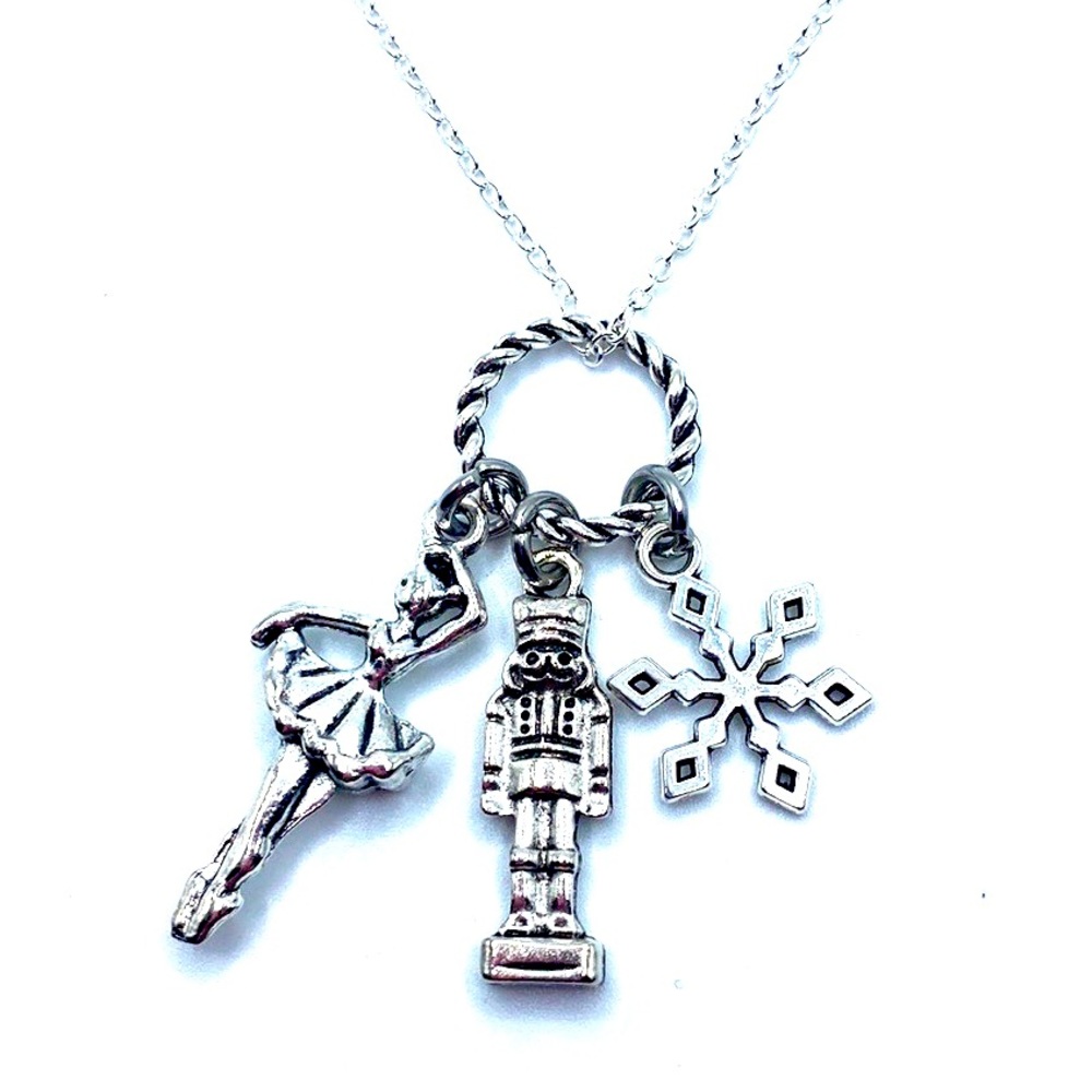 Christmas Nutcracker Charm Necklace Ballerina Snowflake